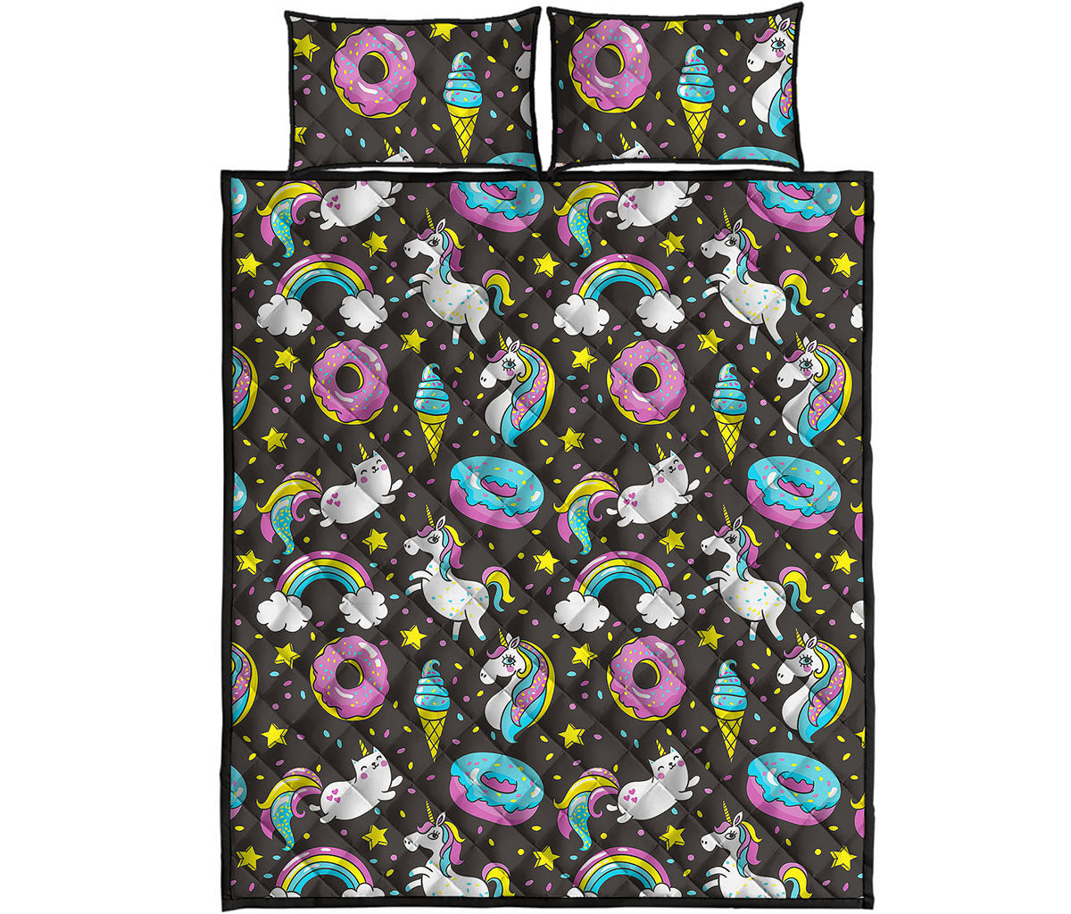 Girly Unicorn Donut Pattern Print Quilt Bed Set