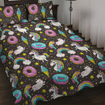 Girly Unicorn Donut Pattern Print Quilt Bed Set