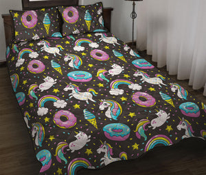 Girly Unicorn Donut Pattern Print Quilt Bed Set