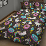 Girly Unicorn Donut Pattern Print Quilt Bed Set