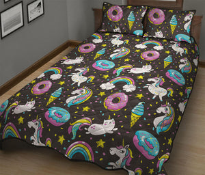 Girly Unicorn Donut Pattern Print Quilt Bed Set