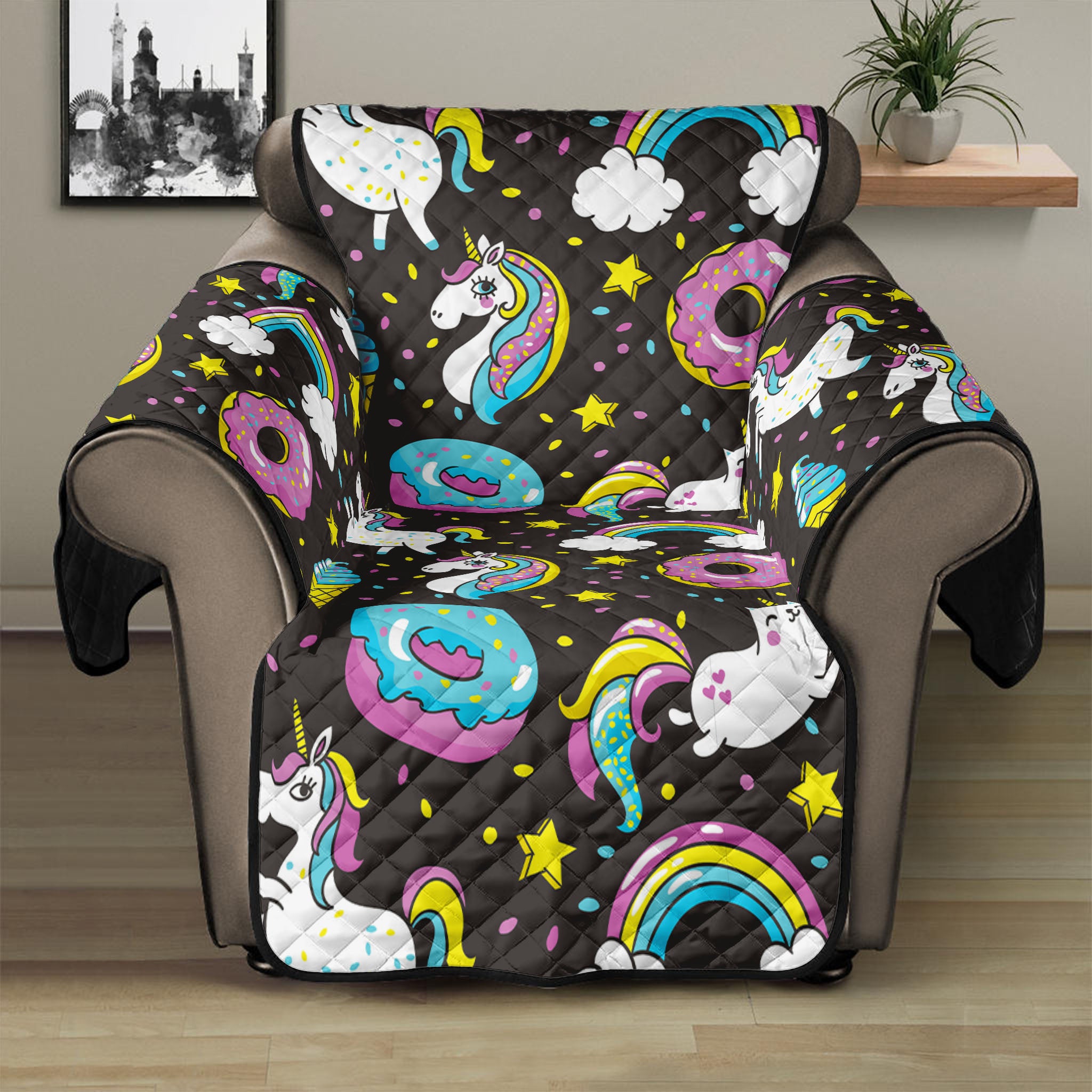 Girly Unicorn Donut Pattern Print Recliner Protector