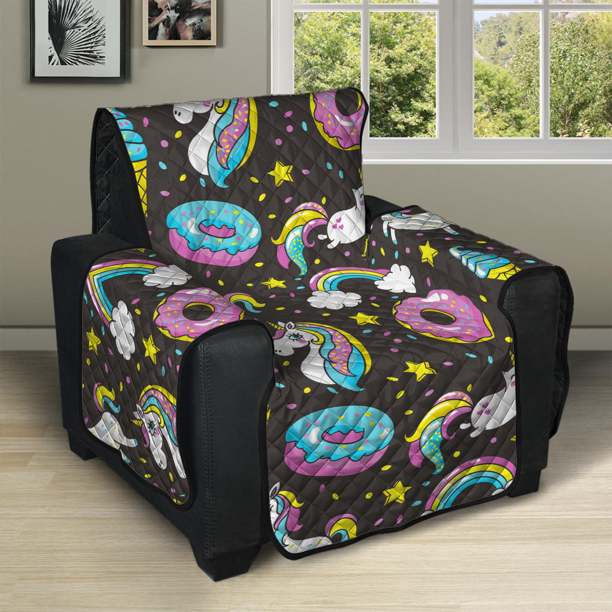 Girly Unicorn Donut Pattern Print Recliner Protector