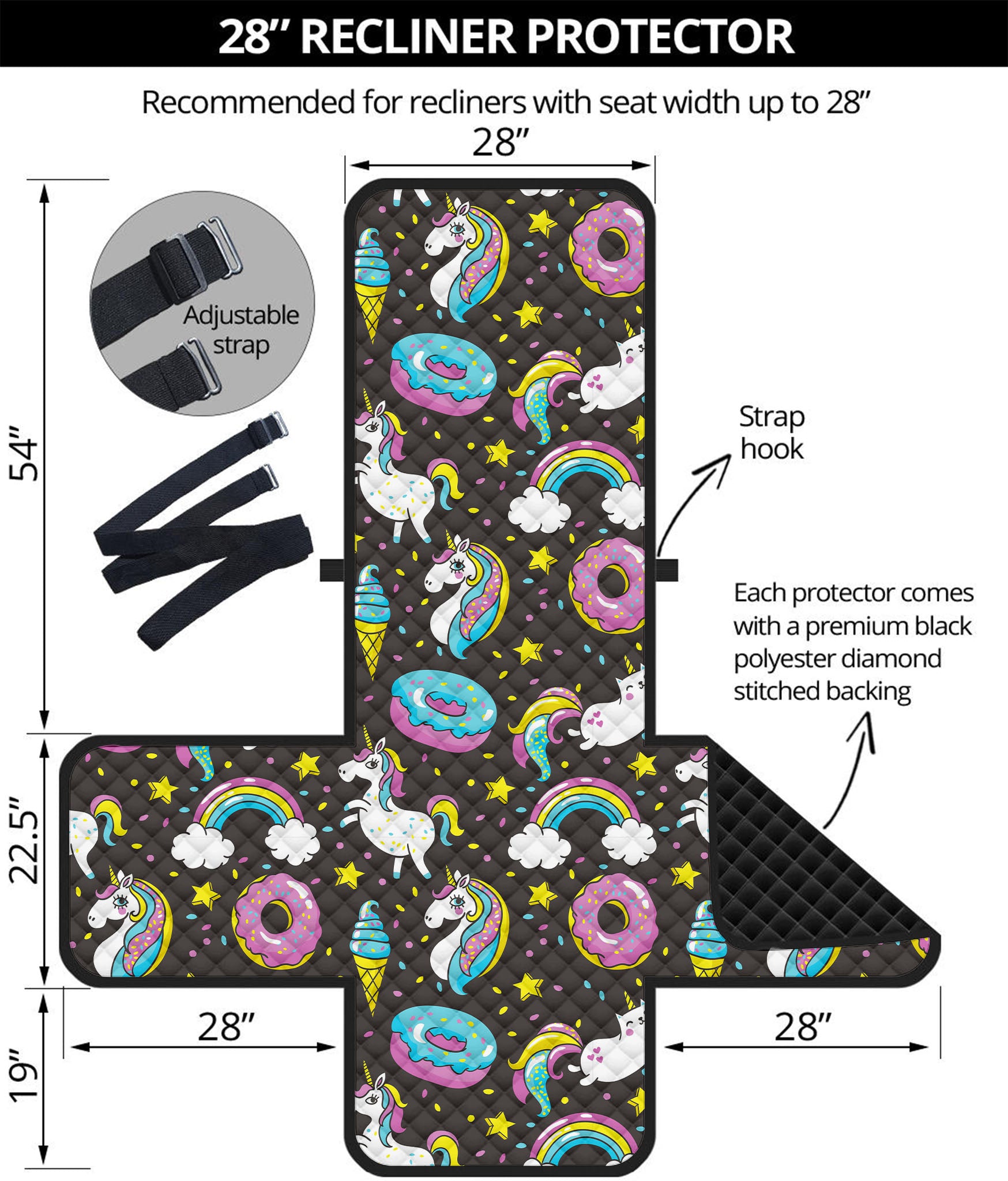 Girly Unicorn Donut Pattern Print Recliner Protector