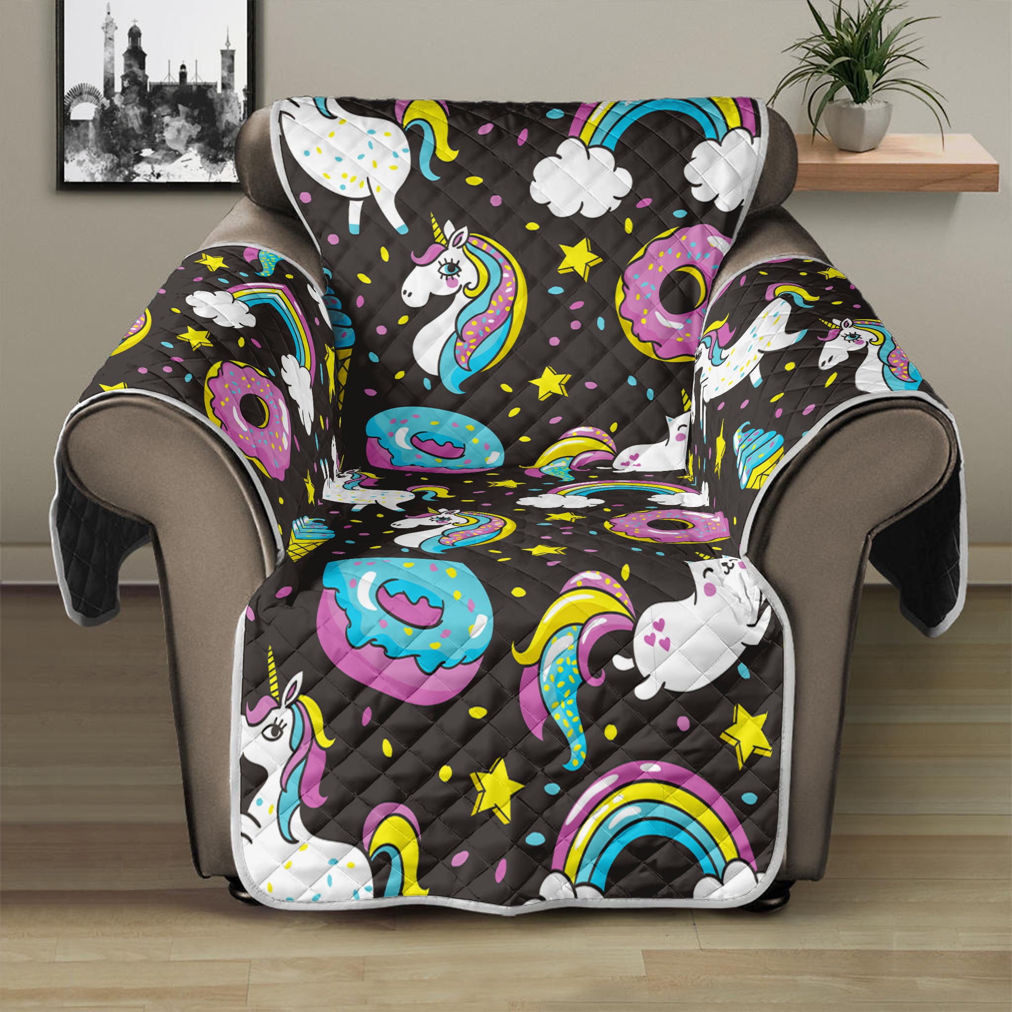 Girly Unicorn Donut Pattern Print Recliner Protector