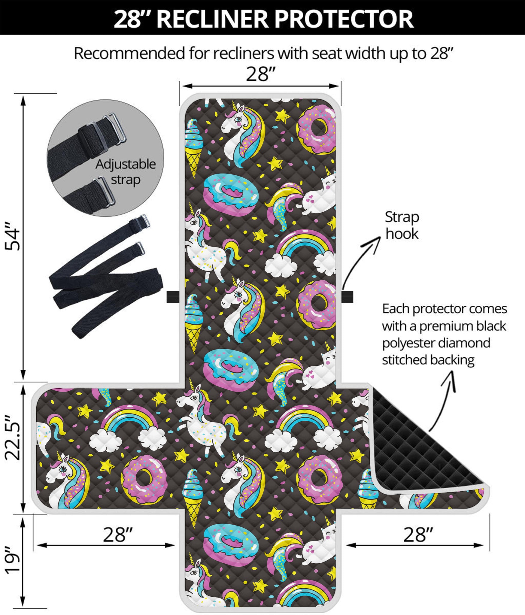 Girly Unicorn Donut Pattern Print Recliner Protector