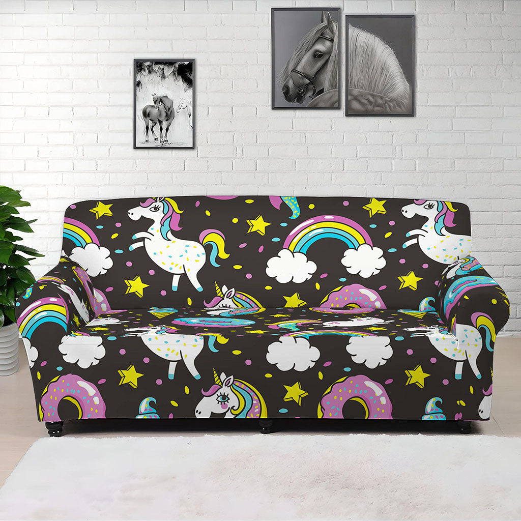 Girly Unicorn Donut Pattern Print Sofa Cover