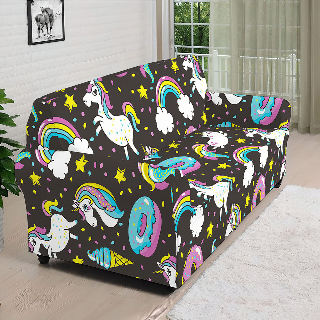 Girly Unicorn Donut Pattern Print Sofa Cover