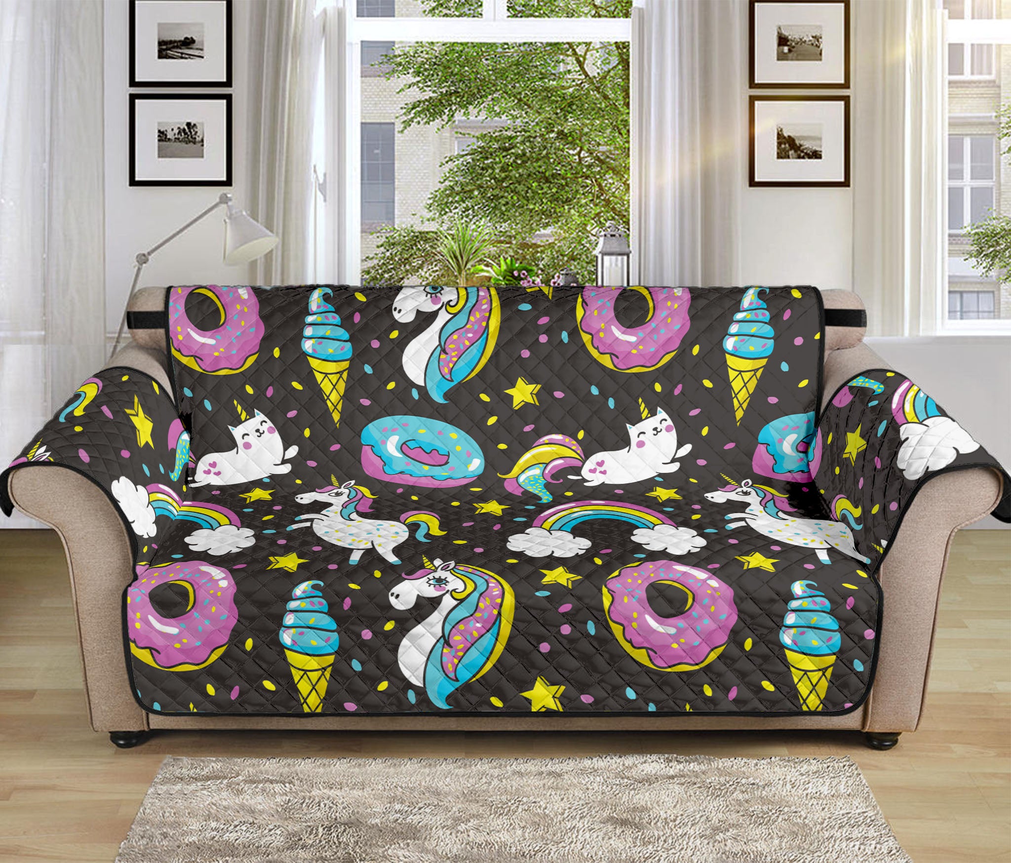 Girly Unicorn Donut Pattern Print Sofa Protector