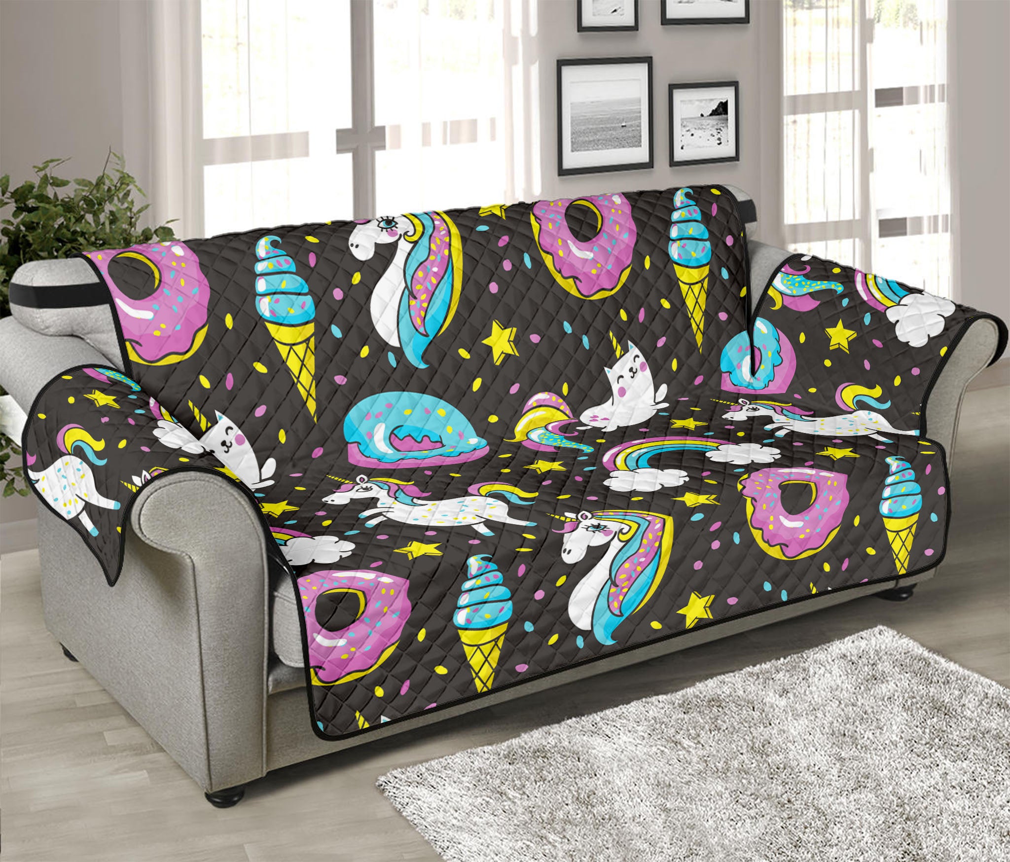 Girly Unicorn Donut Pattern Print Sofa Protector