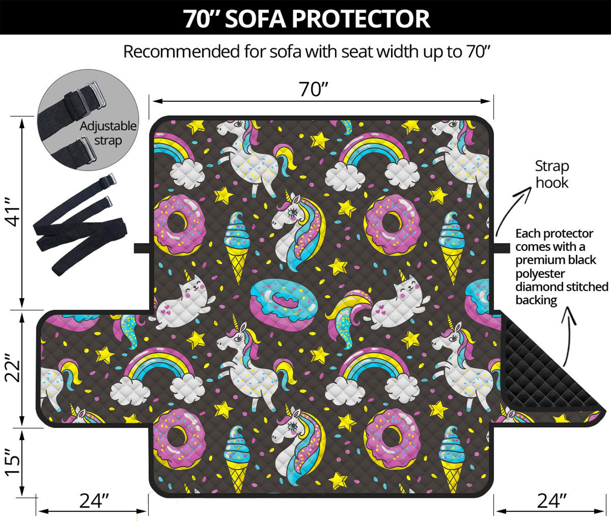 Girly Unicorn Donut Pattern Print Sofa Protector