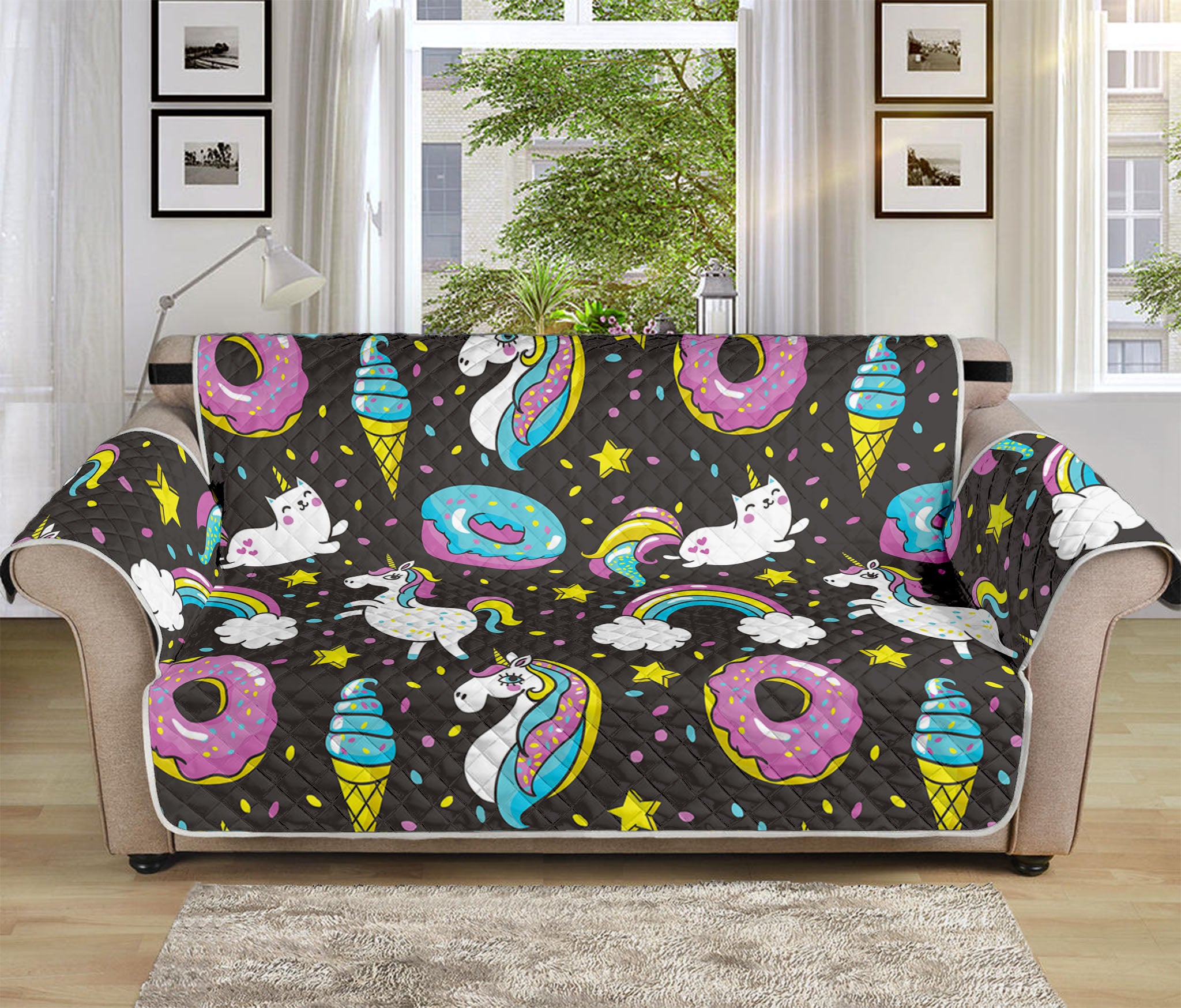 Girly Unicorn Donut Pattern Print Sofa Protector