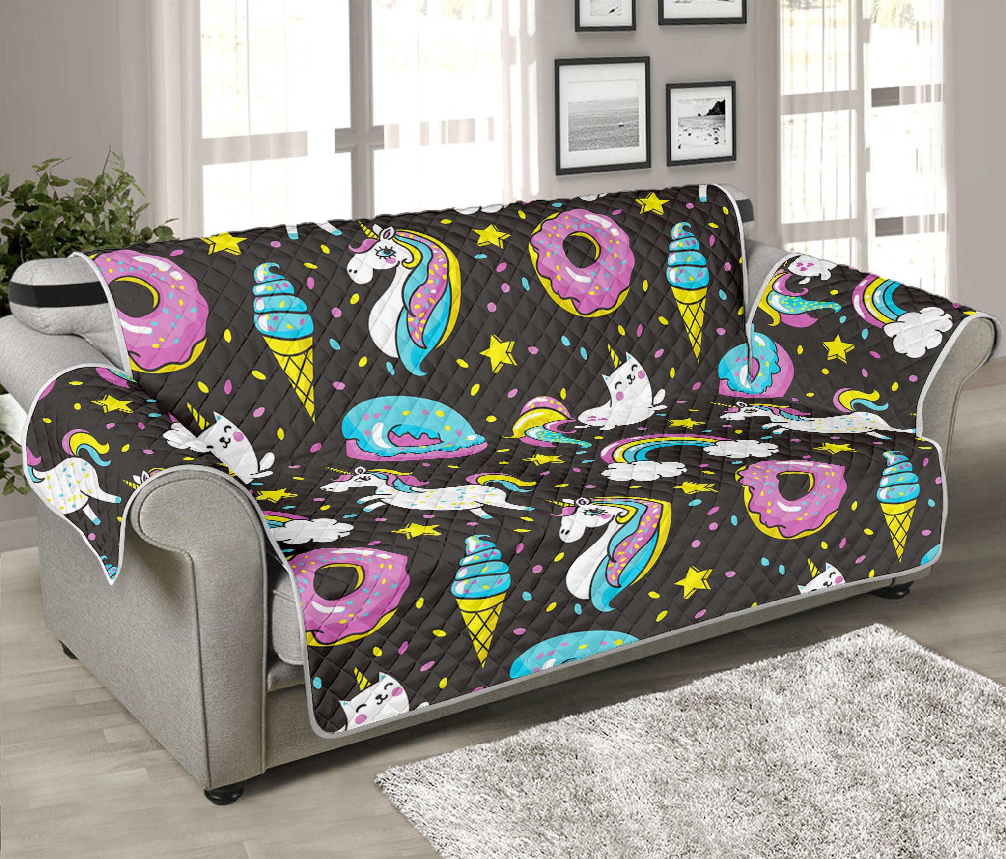 Girly Unicorn Donut Pattern Print Sofa Protector