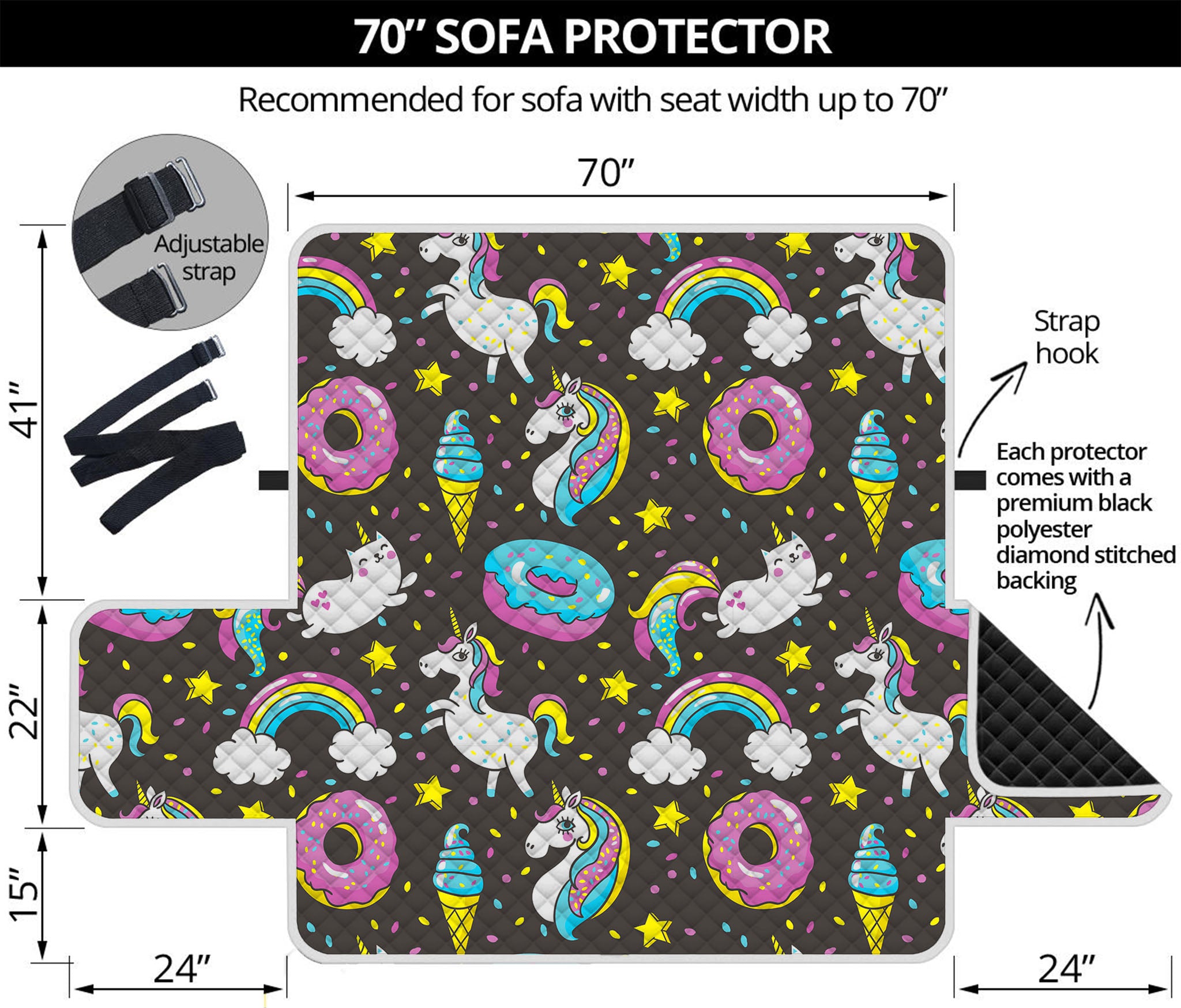 Girly Unicorn Donut Pattern Print Sofa Protector