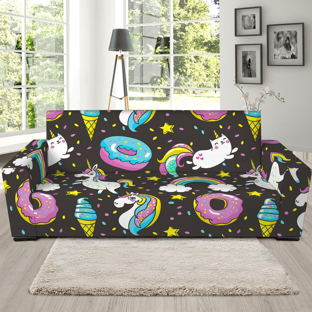 Girly Unicorn Donut Pattern Print Sofa Slipcover