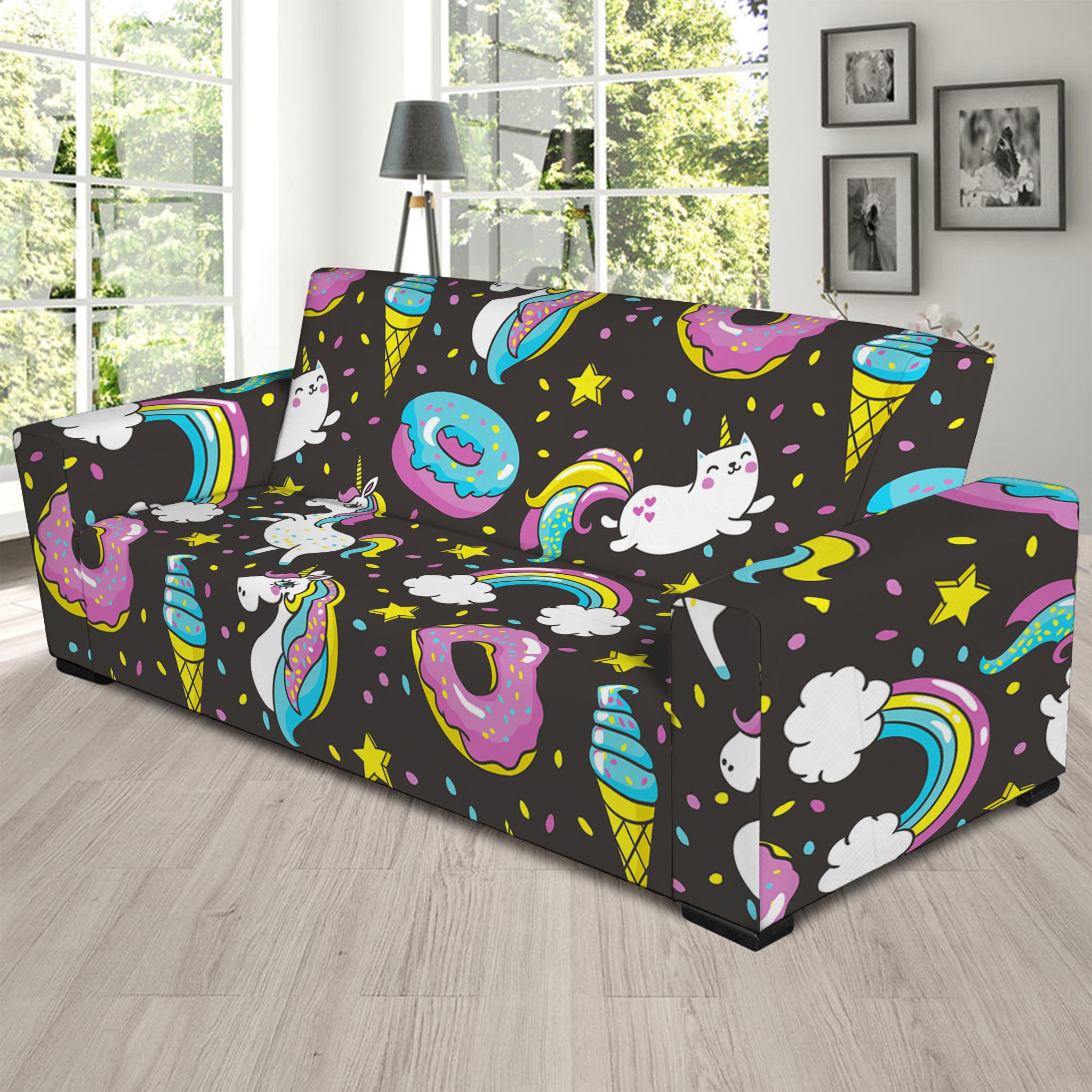 Girly Unicorn Donut Pattern Print Sofa Slipcover