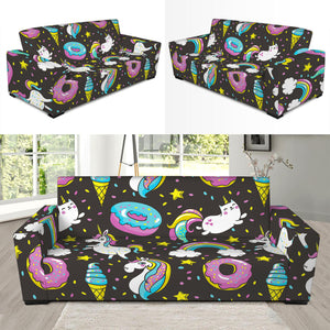 Girly Unicorn Donut Pattern Print Sofa Slipcover