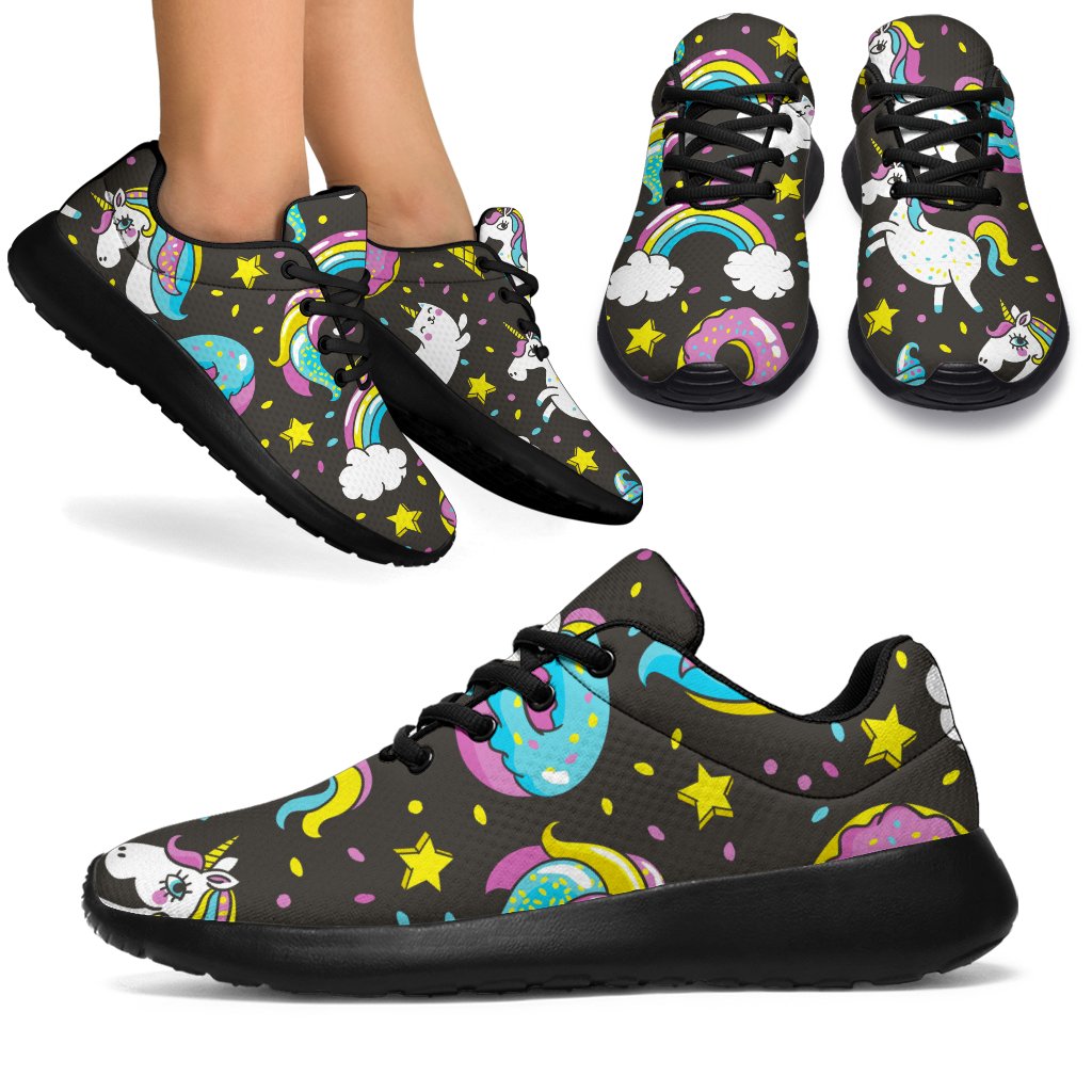 Girly Unicorn Donut Pattern Print Sport Shoes GearFrost