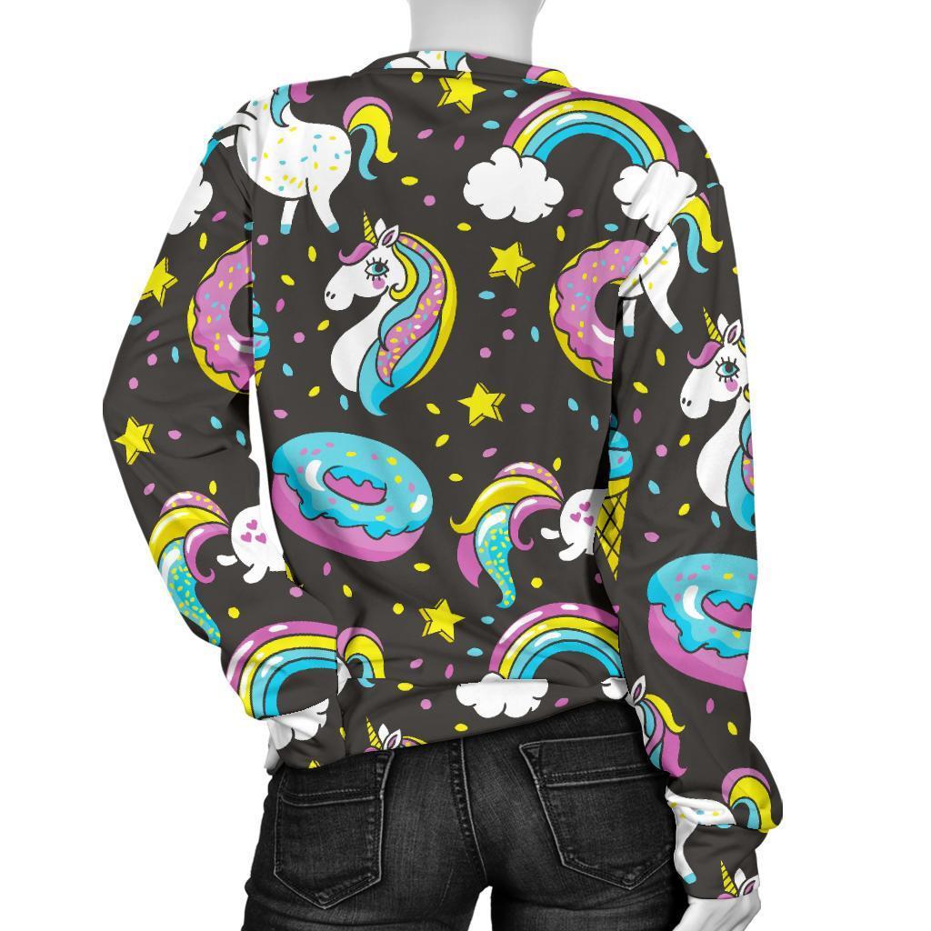 Girly Unicorn Donut Pattern Print Women's Crewneck Sweatshirt GearFrost