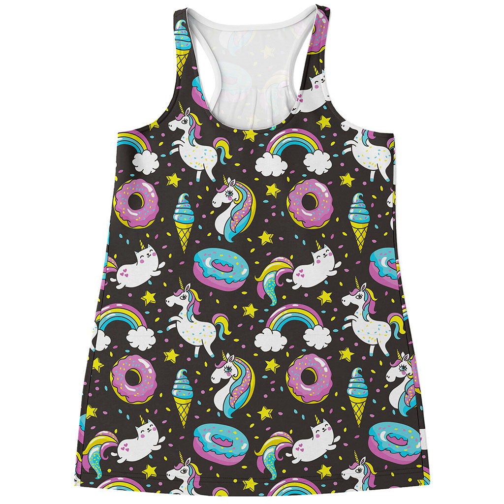 Girly Unicorn Donut Pattern Print Women's Racerback Tank Top