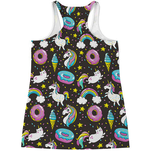 Girly Unicorn Donut Pattern Print Women's Racerback Tank Top