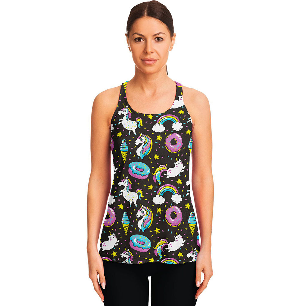 Girly Unicorn Donut Pattern Print Women's Racerback Tank Top