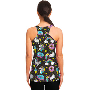 Girly Unicorn Donut Pattern Print Women's Racerback Tank Top