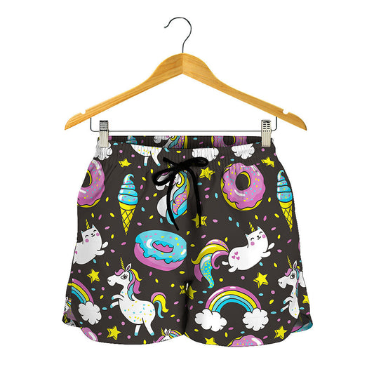 Girly Unicorn Donut Pattern Print Women's Shorts
