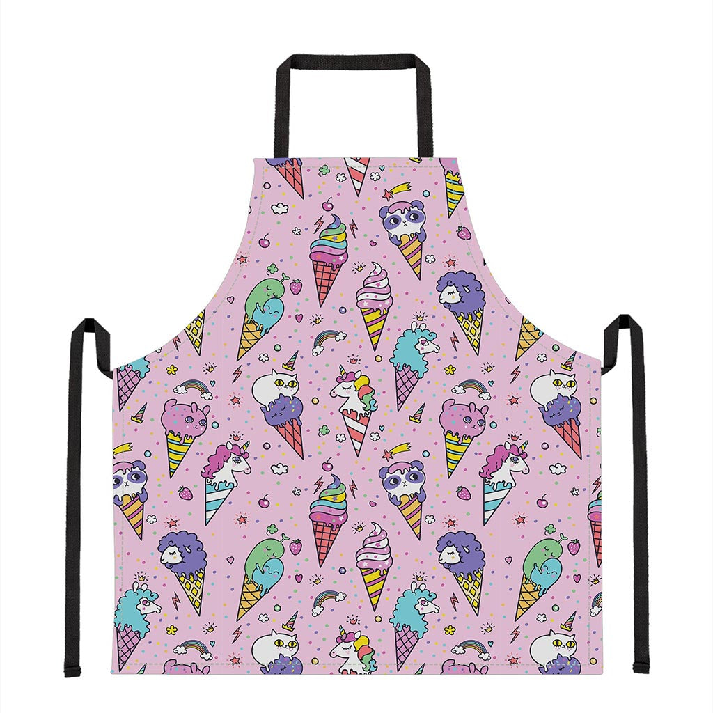 Girly Unicorn Ice Cream Pattern Print Apron