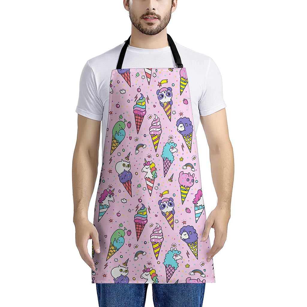 Girly Unicorn Ice Cream Pattern Print Apron