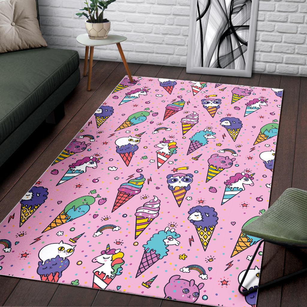 Girly Unicorn Ice Cream Pattern Print Area Rug GearFrost