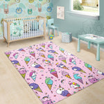 Girly Unicorn Ice Cream Pattern Print Area Rug GearFrost