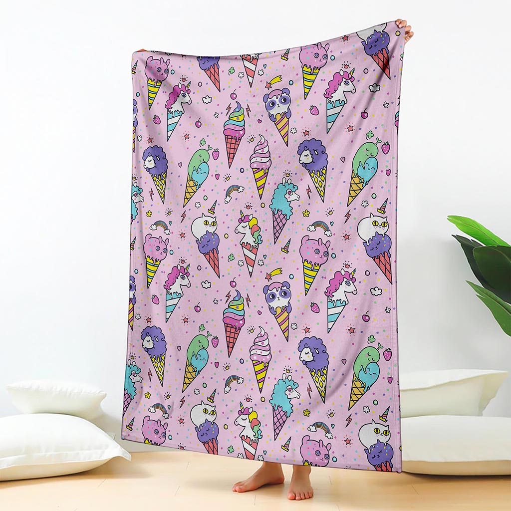 Girly Unicorn Ice Cream Pattern Print Blanket