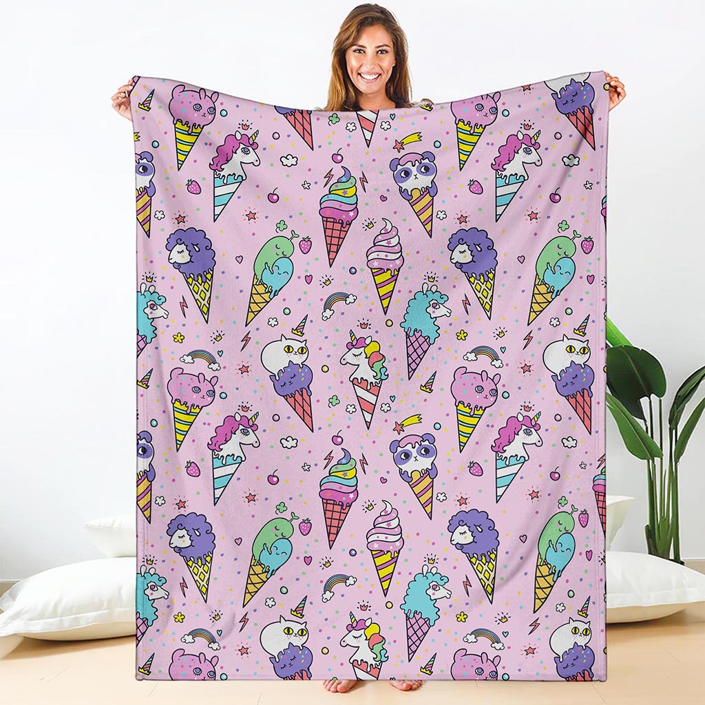Girly Unicorn Ice Cream Pattern Print Blanket