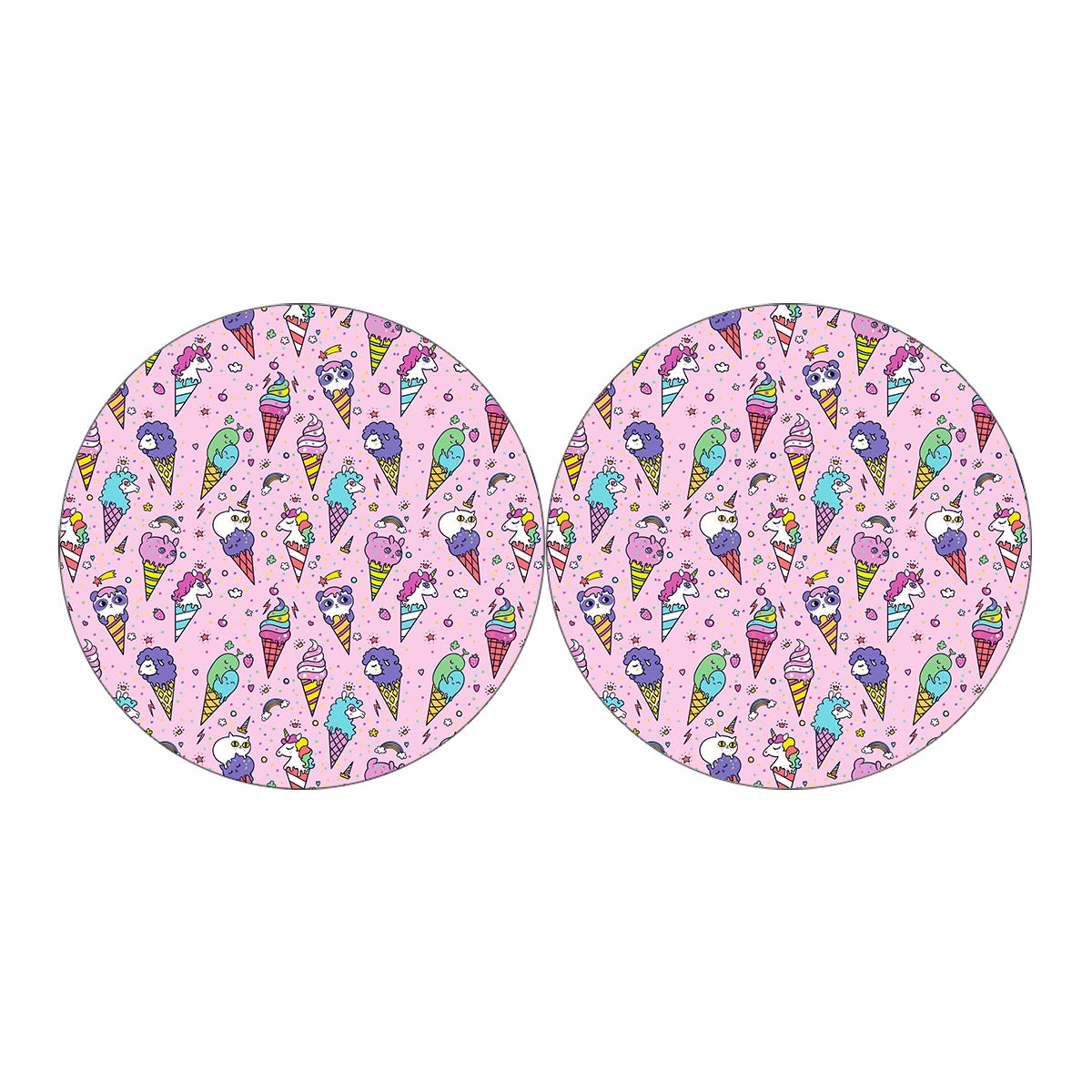 Girly Unicorn Ice Cream Pattern Print Car Coasters