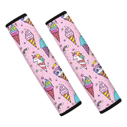 Girly Unicorn Ice Cream Pattern Print Car Seat Belt Covers