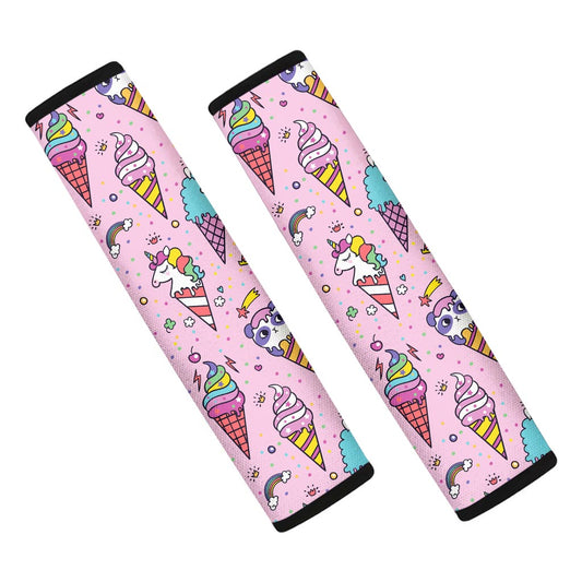 Girly Unicorn Ice Cream Pattern Print Car Seat Belt Covers