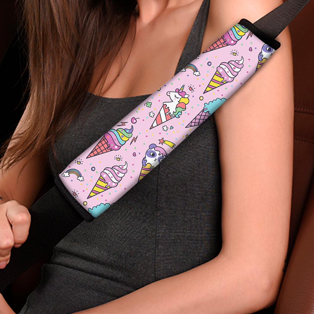 Girly Unicorn Ice Cream Pattern Print Car Seat Belt Covers