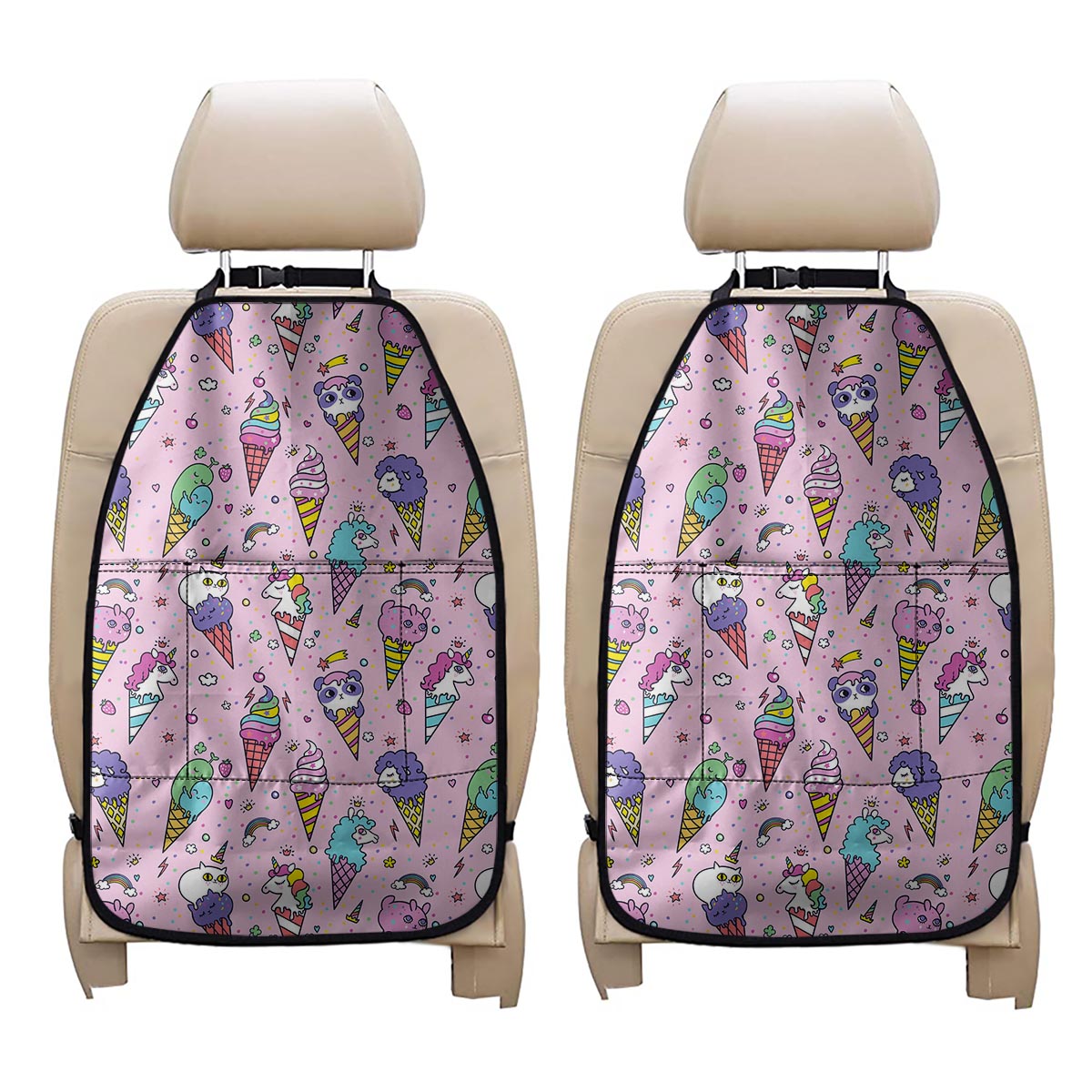 Girly Unicorn Ice Cream Pattern Print Car Seat Organizers