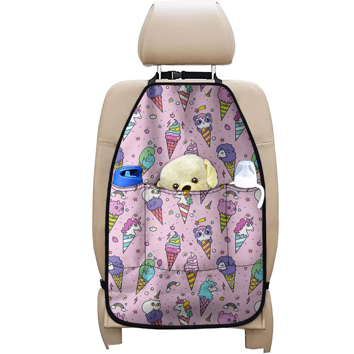 Girly Unicorn Ice Cream Pattern Print Car Seat Organizers