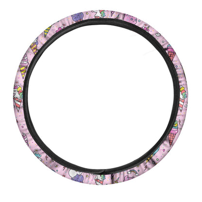 Girly Unicorn Ice Cream Pattern Print Car Steering Wheel Cover