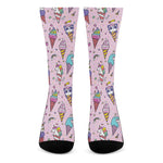 Girly Unicorn Ice Cream Pattern Print Crew Socks