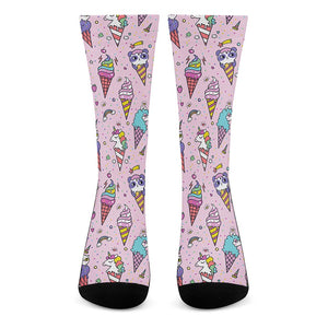 Girly Unicorn Ice Cream Pattern Print Crew Socks