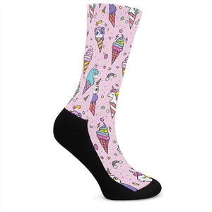 Girly Unicorn Ice Cream Pattern Print Crew Socks