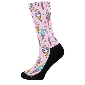 Girly Unicorn Ice Cream Pattern Print Crew Socks