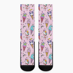 Girly Unicorn Ice Cream Pattern Print Crew Socks