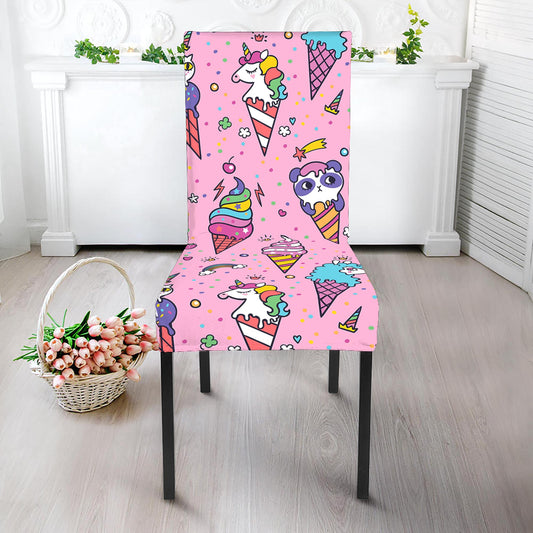 Girly Unicorn Ice Cream Pattern Print Dining Chair Slipcover