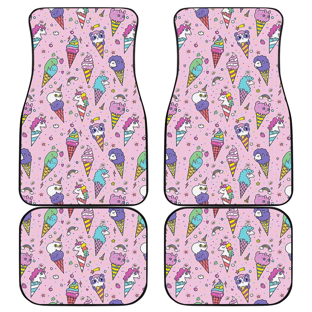 Girly Unicorn Ice Cream Pattern Print Front and Back Car Floor Mats