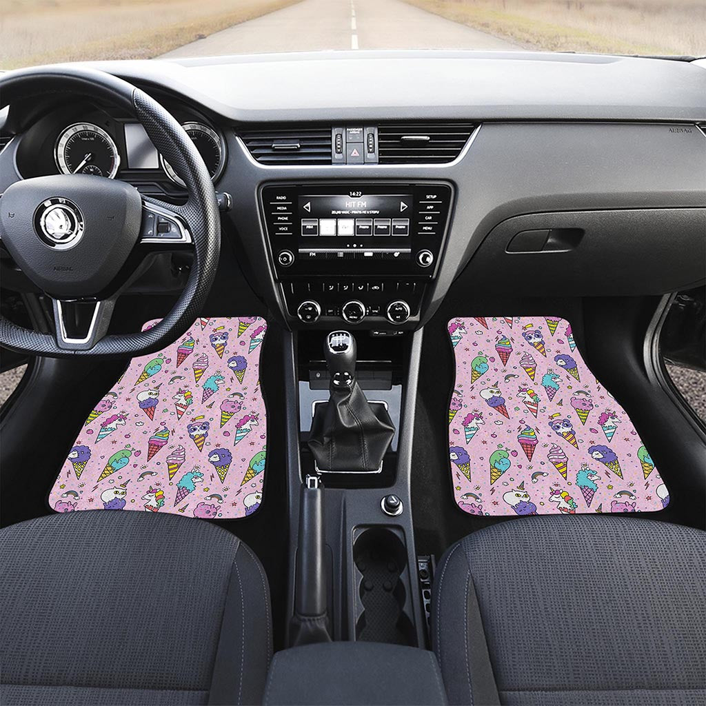 Girly Unicorn Ice Cream Pattern Print Front and Back Car Floor Mats