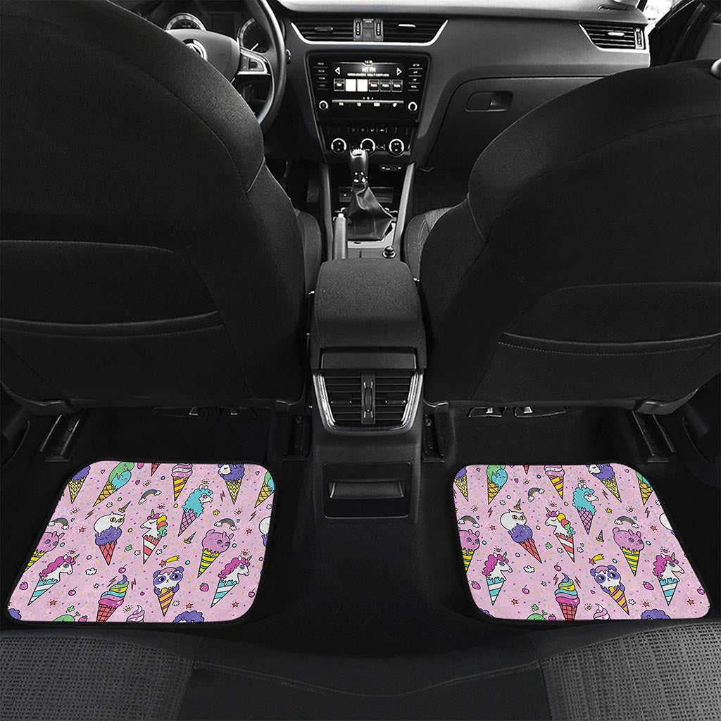 Girly Unicorn Ice Cream Pattern Print Front and Back Car Floor Mats